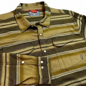 Simms Gallatin Flannel Shirt Mens 2XL Green Stripe Pearl Snap Western Fishing